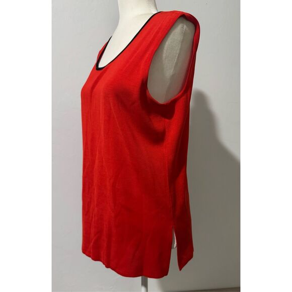 Misook poppy Red sweater and tank top sheer textured V neck cardigan M - Picture 6 of 12
